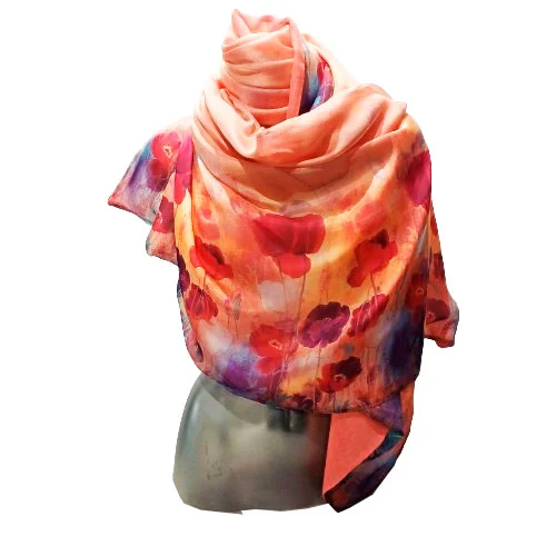 Fular de seda reversible Amapolas Julunggul