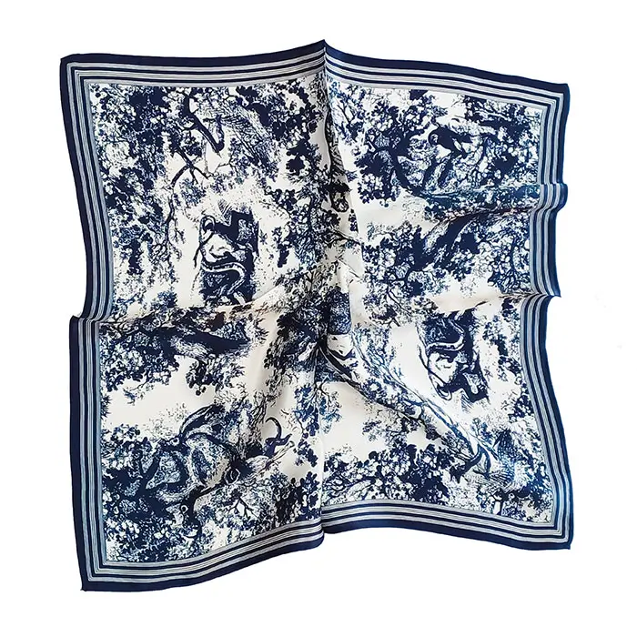 Panuelo de seda de mujer estampado blanco y azul Julunggul