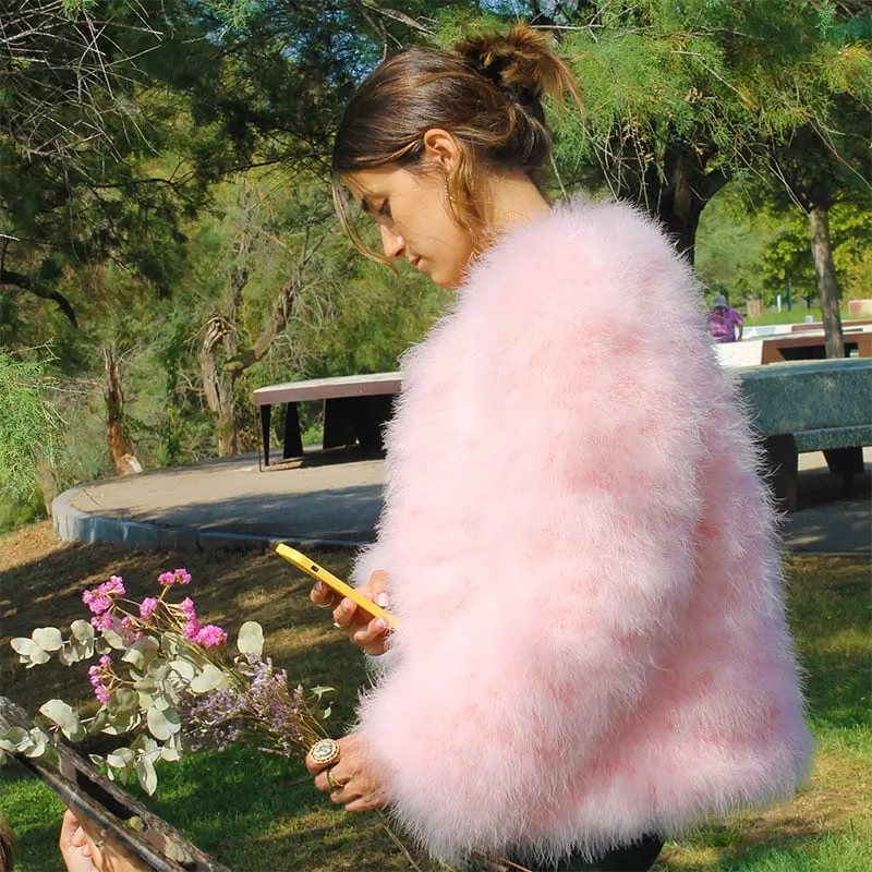 chaqueta de plumas rosa
