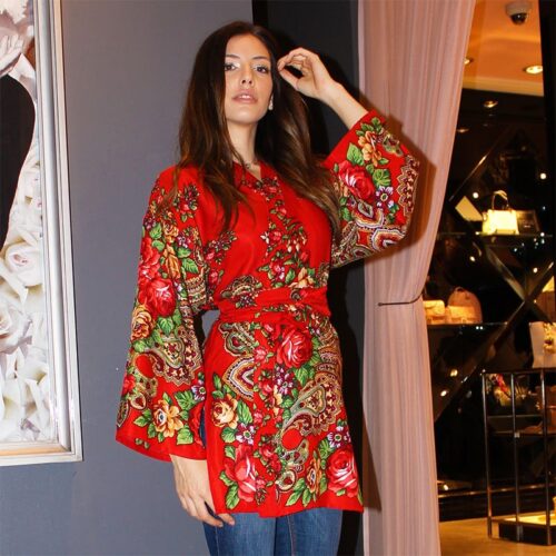 kimono cretona rojo flores 5