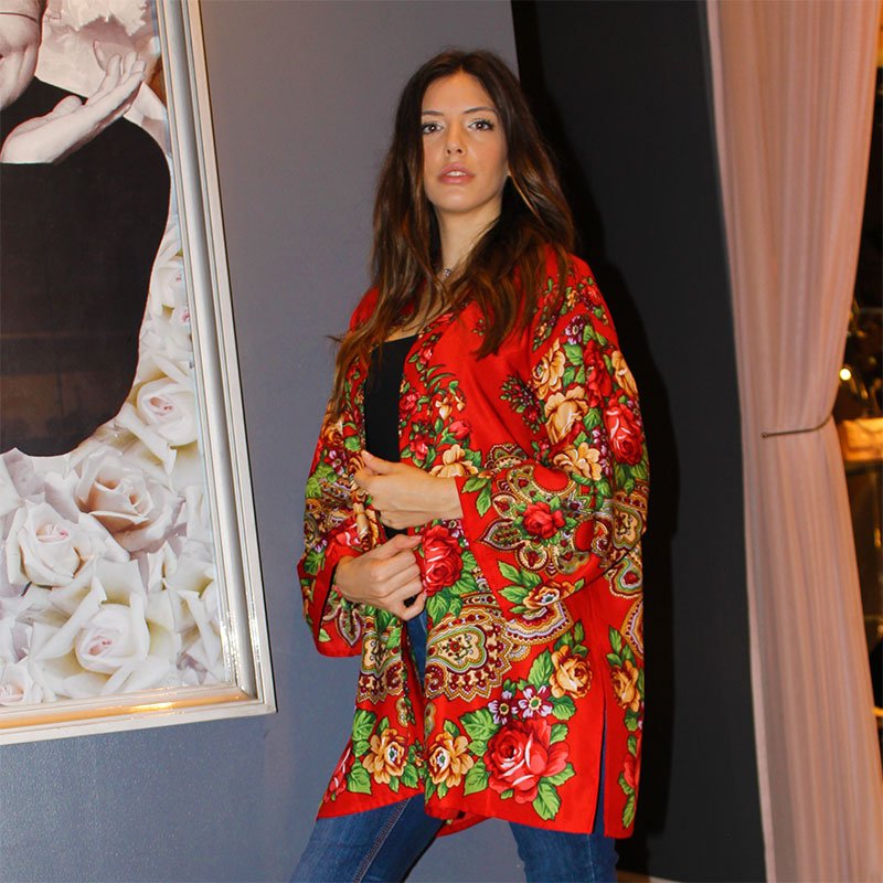 kimono cretona rojo flores