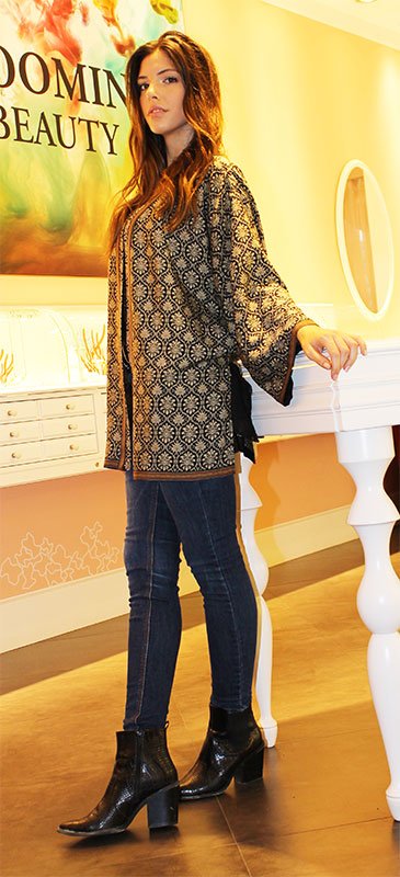 kimono semi seda medallon negro beige 3