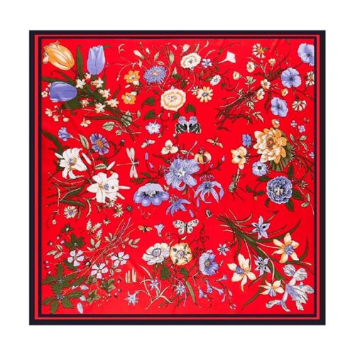 panuelo semi seda 130 rojo flores