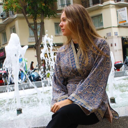 kimono seda azul camel julunggul 2