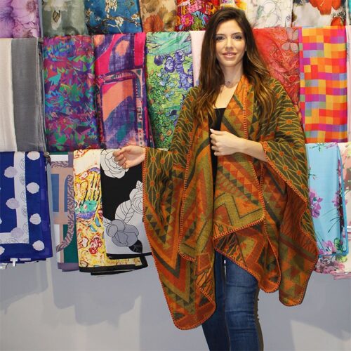 poncho geometrico naranja verde 2