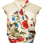 blusa top de seda flores beige julunggul