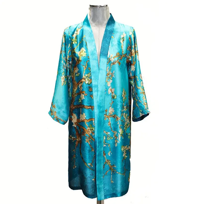 kimono de seda turquesa Van gogh julunggul