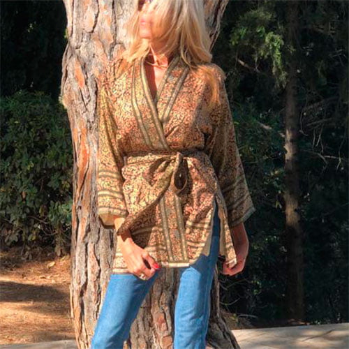 kimono de seda y forro marron estampado liberty julunggul 3