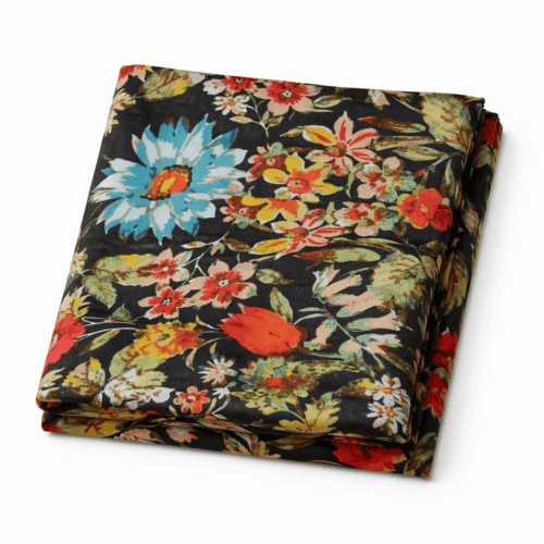 Fular de seda 100 con forro echarpe reversible negro con flores Julunggul