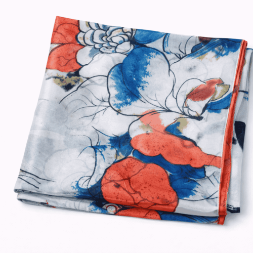 Fular de seda chal reversible beige rojo negro y azul Julunggul
