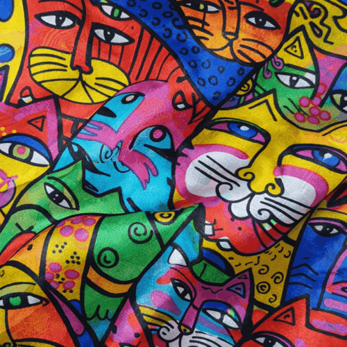 Fular de seda de mujer estampado gatos de colores Julunggul 1