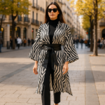 Kimono largo de semiseda estampado cebra blanco y negro Julunggul