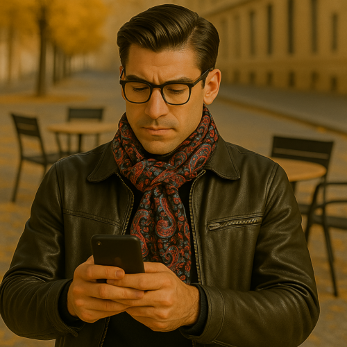 Bufanda de semiseda de hombre paisley rojo y negro Julunggul
