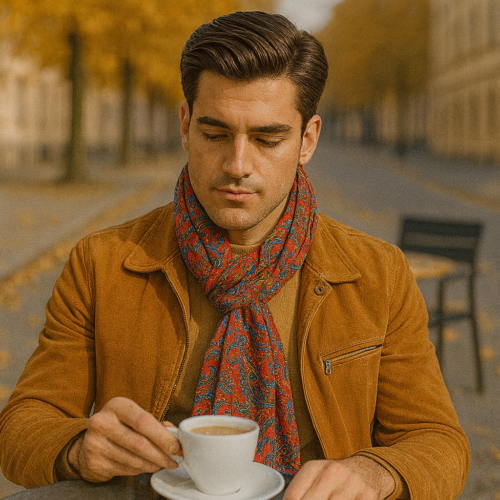 Bufanda de semiseda de hombre y unisex paisley granate Julunggul
