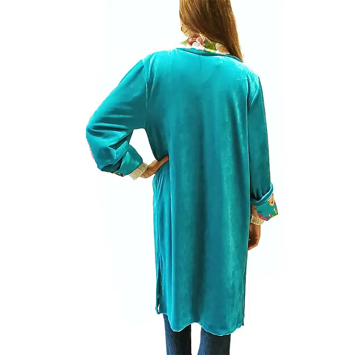 abrigo de terciopelo y seda turquesa reversible julunggul 2
