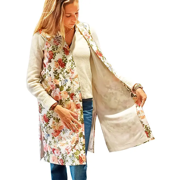 chaleco de cretona de flores beige julunggul