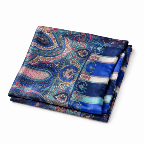 Fular de seda de hombre azul marino con paisley fucsia Julunggul