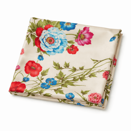 Pañuelo de semiseda beige con flores 130x130 cm Julunggul