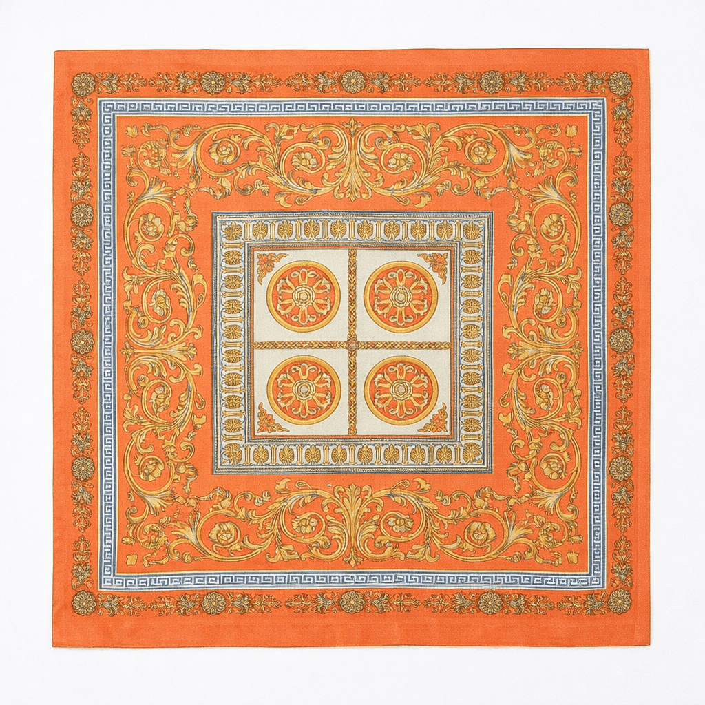 Pañuelo de semiseda naranja y oro 70x70 cm Julunggul