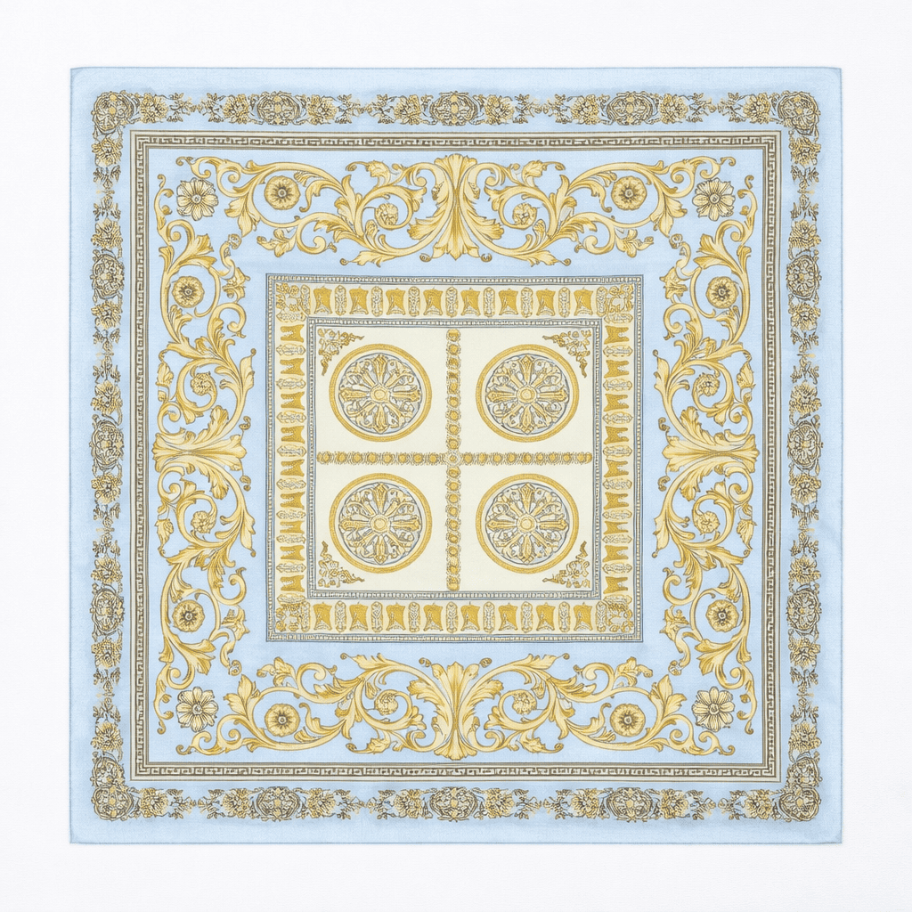 pañuelo de semiseda azul y oro 70x70 cm Julunggul