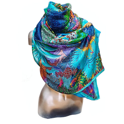 Fular de seda reversible Selva turquesa Julunggul