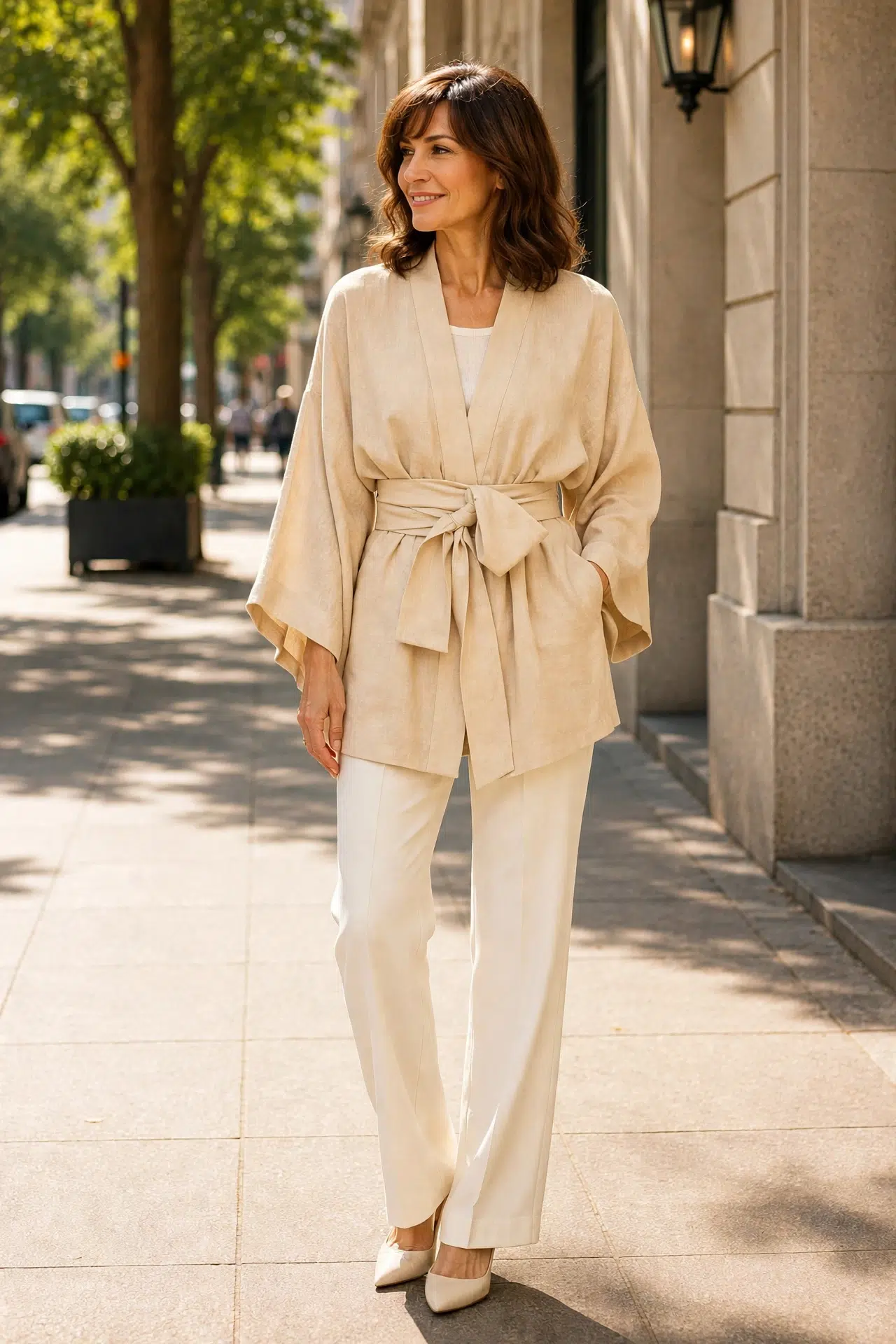 Kimono corto color vainilla en outlet de Julungul