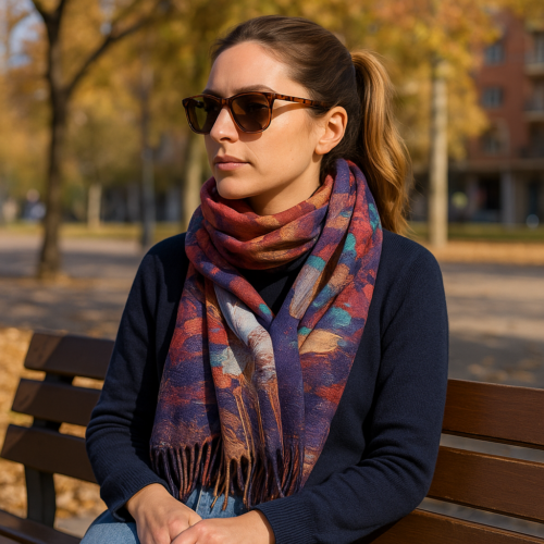 Bufanda reversible tacto cashmere granate y azul Julunggul