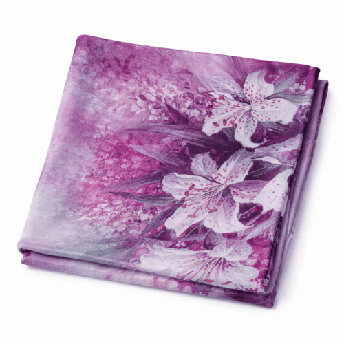 Fular de seda chal reversible morado berenjena con flores Julunggul