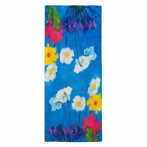 Fular de semiseda Pintores azul y flores blancas y colores Julunggul