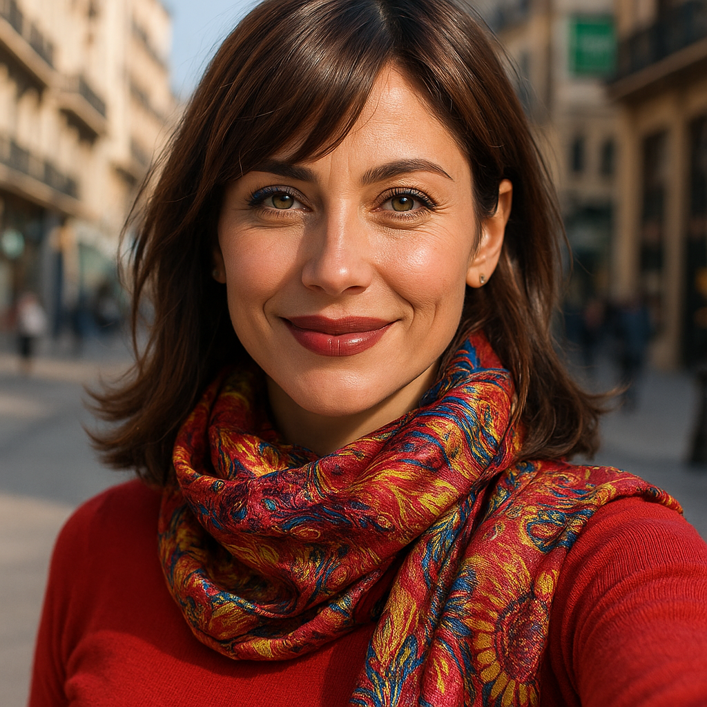Fular de semiseda con forro rojo y colores Julunggul