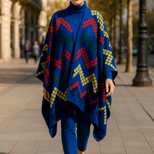 Poncho capa azul klein con dibujos geometricos Julunggul