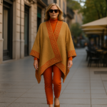 Poncho capa naranja y camel reversible 1 Julunggul