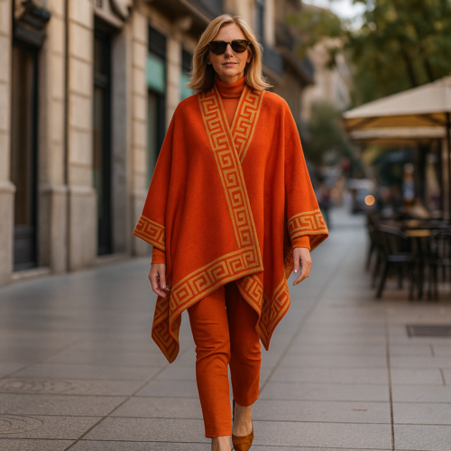 Poncho capa naranja y camel reversible Julunggul