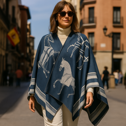 Poncho capa reversible azul y piedra Caballos 3 Julunggul