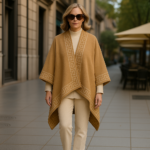 Poncho capa reversible camel y beige con cenefa 4 Julunggul
