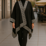 Poncho capa reversible negri y gris claro con cenefa Julunggul