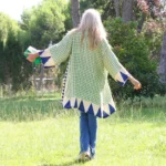 kimono de seda de cuadros verde beige y azul