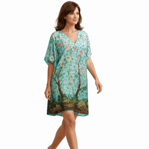 Caftan o kaftan de pañuelos de imitación seda verde mar Julunggul