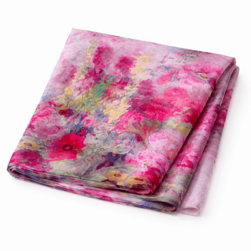 Fular de seda con forro reversible rosa con flores 1 Julunggul