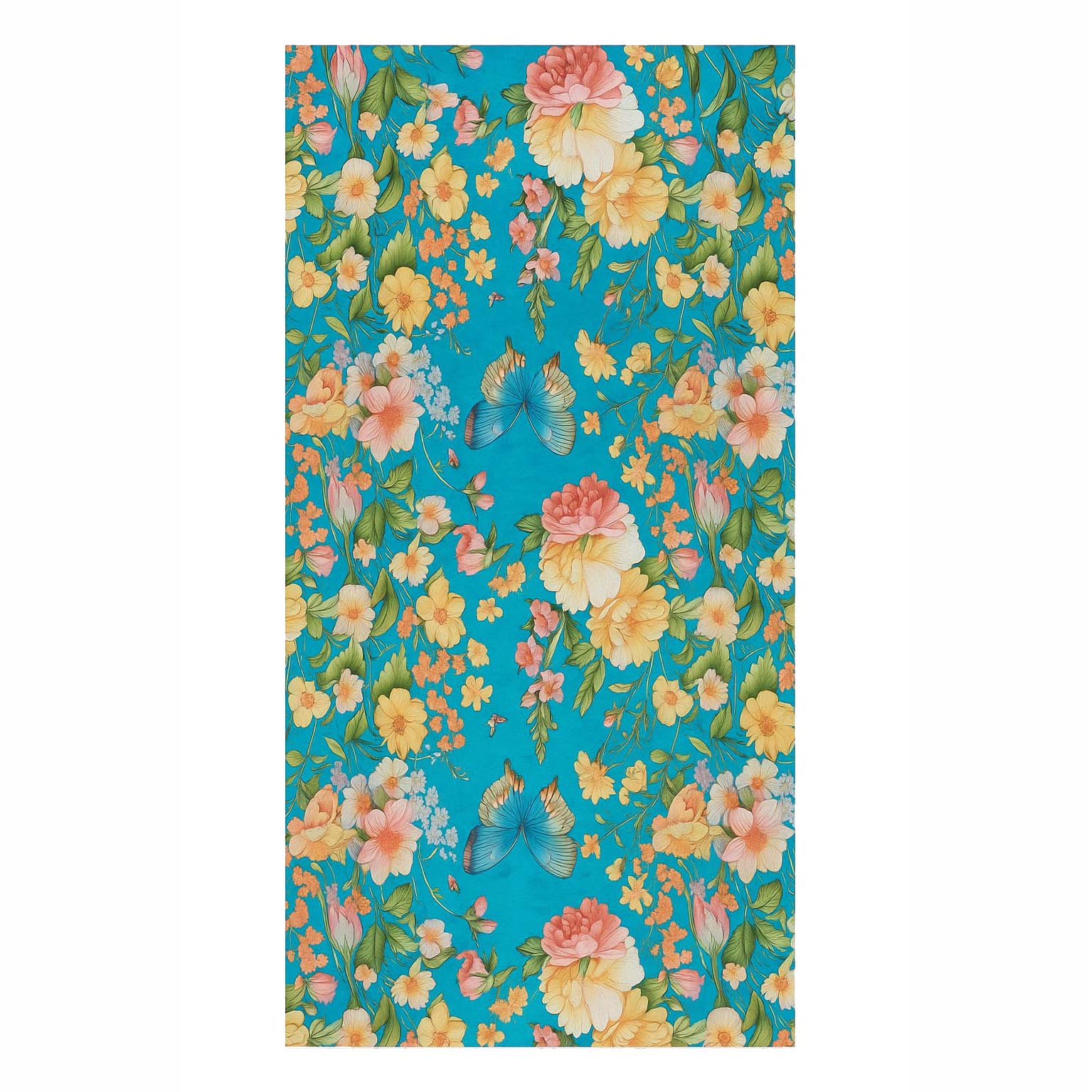 Fular pañuelo de algodon turquesa con flores y mariposas Julunggul