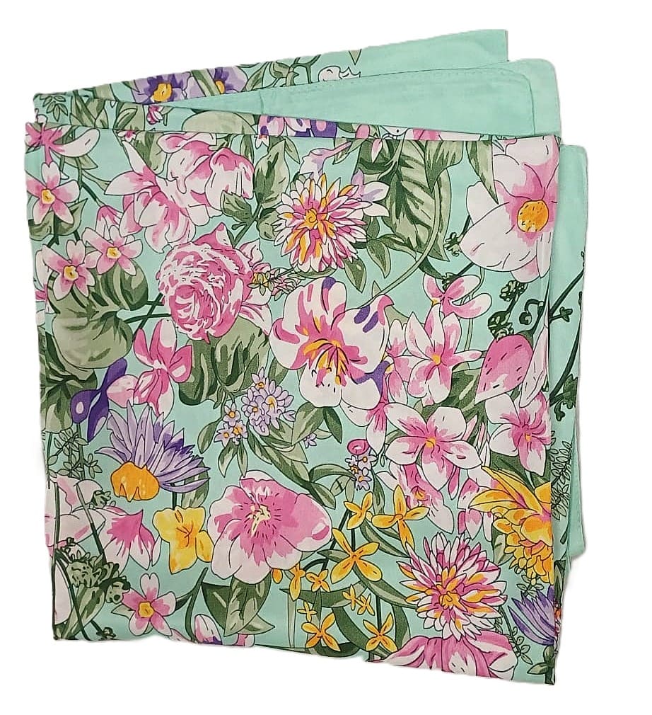 Pañuelo de semi seda de mujer grande verde mar con flores 130x130 cm Julunggul