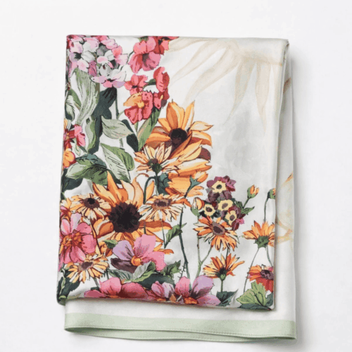 Pañuelo de semiseda beige con flores 90x90 cm Julunggul