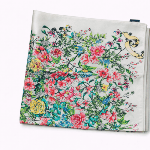 Pañuelo de semiseda de mujer cuadrado beige con flores 90x90 Julunggul