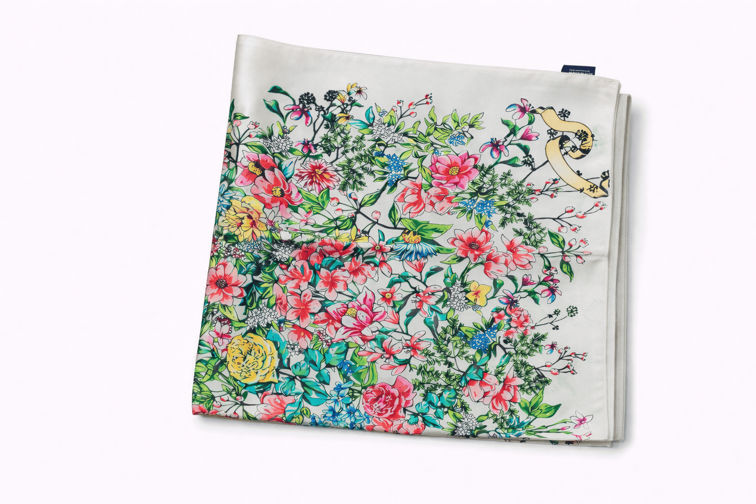 Pañuelo de semiseda de mujer cuadrado beige con flores 90x90 Julunggul