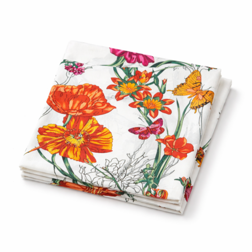Pañuelo de semiseda grande 130x130 cm blanco con flores 1 Julunggul
