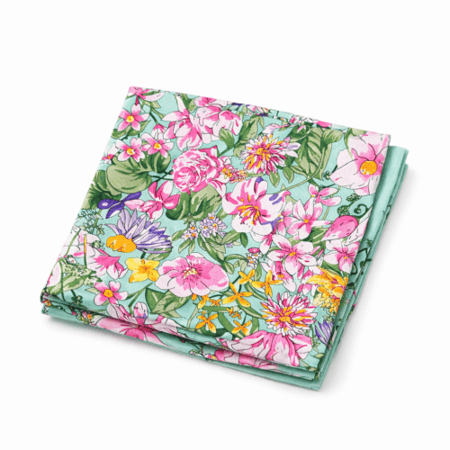 Pañuelo de semiseda grande verde mar con flores 130x130 cm Julunggul