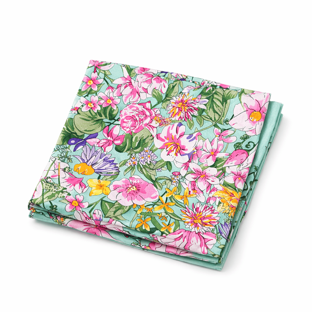 Pañuelo de semiseda grande verde mar con flores 130x130 cm Julunggul