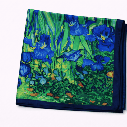 Pañuelo de semiseda los lirios de Van Goghu verde y azul 90x90 cm 1 Julunggul