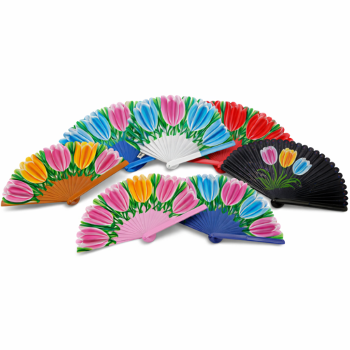 abanicos de madera pintados con tulipanes de colores Julunggul
