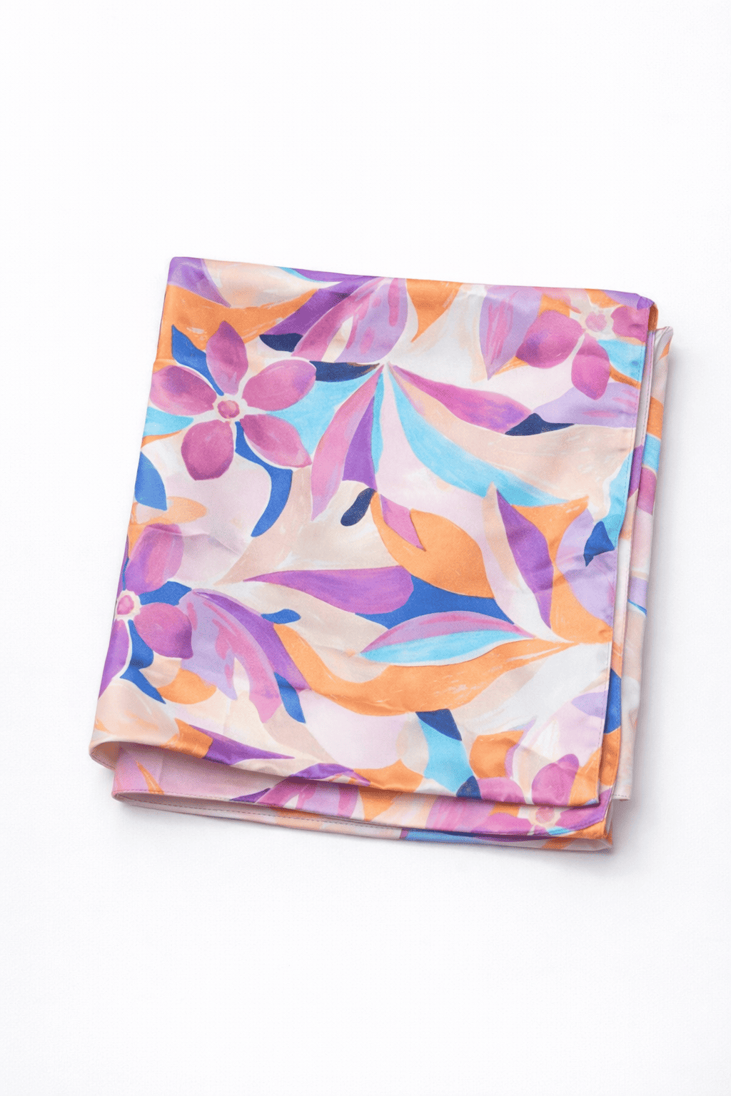 pañuelo de semiseda blanco con flores malva 70x70 cm Julunggul